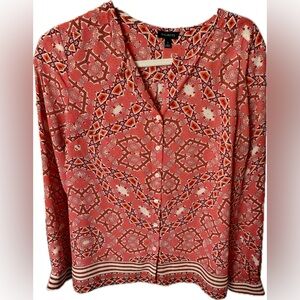 Talbots Pink Graphic Long-Sleeved Blouse